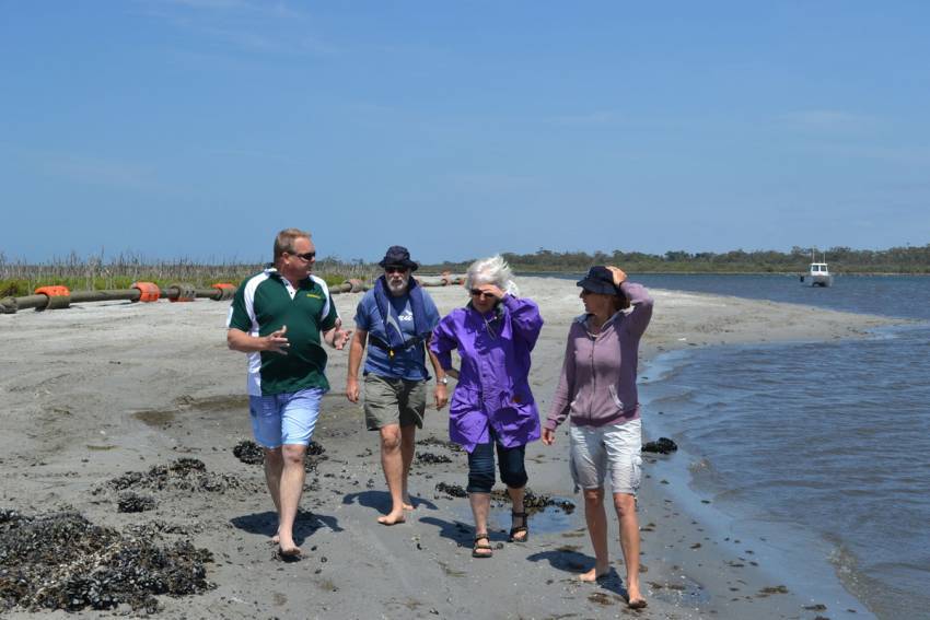 State Member for Gippsland East, Tim Bull, visited Pelican Island recently with members of the Nungurner Landcare Group - Peter Bury, Louise Avery and Heather and Geoff Oke to discuss a renourishment project underway for the Island that was funded under the previous government.